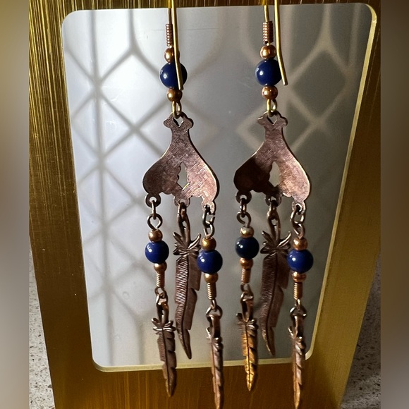 Vintage Copper & Lapis Native American dangle Earrings - Picture 5 of 7